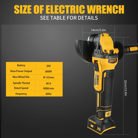 DEWALT DCG409 20VBrushless Angle Grinder,125mm Wheel,9000 RPM,800W,6.0Ah Battery,Efficient for Metal/Stone/Wood Cutting&Grinding